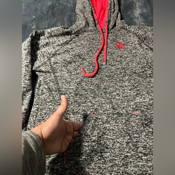 J. America Ladies' Cosmic Poly Contrast Hooded Pullover Sweatshirt Gray Sz M - Picture 4 of 9